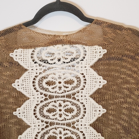 Umgee Tunic Open Knit Oversized Boxy Laced CrochetTan Off White Size Sma… - Picture 9 of 10